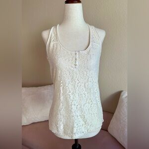 Abercrombie & Fitch VTG Y2K Tank Top Ivory Partial Lace Racer Back Women’s Sz M